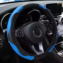 PU Carbon Fiber Leather Car Steering Wheel Cover Anti-Slip Universal 14.5-15 Inch