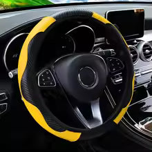 PU Carbon Fiber Leather Car Steering Wheel Cover Anti-Slip Universal 14.5-15 Inch