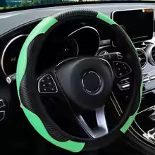 PU Carbon Fiber Leather Car Steering Wheel Cover Anti-Slip Universal 14.5-15 Inch