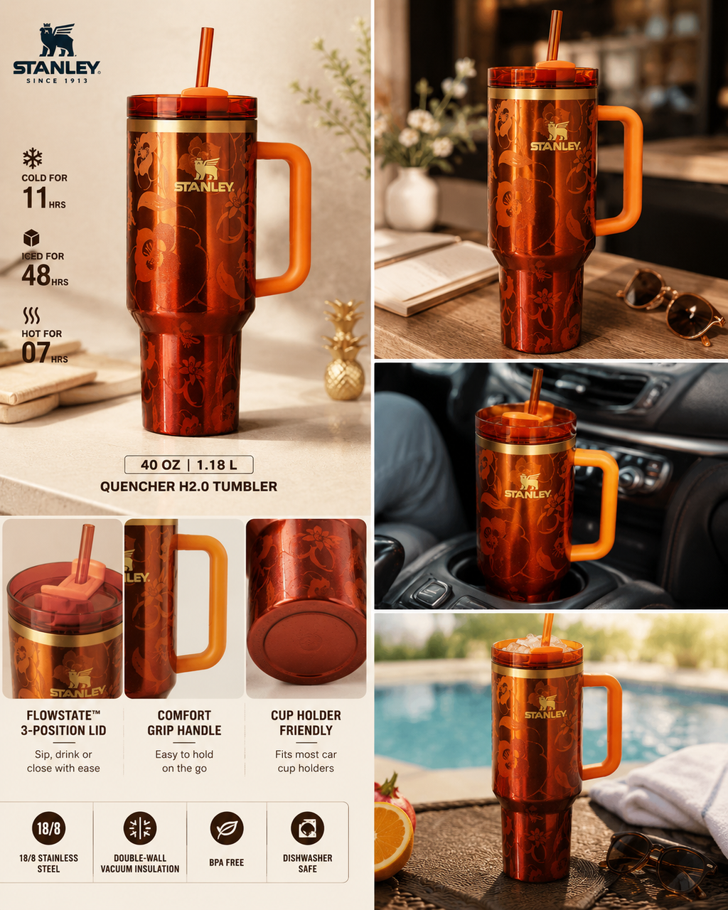 The Stanley 1913 x KAROL G 40 oz Quencher H2.O FlowState Tumbler